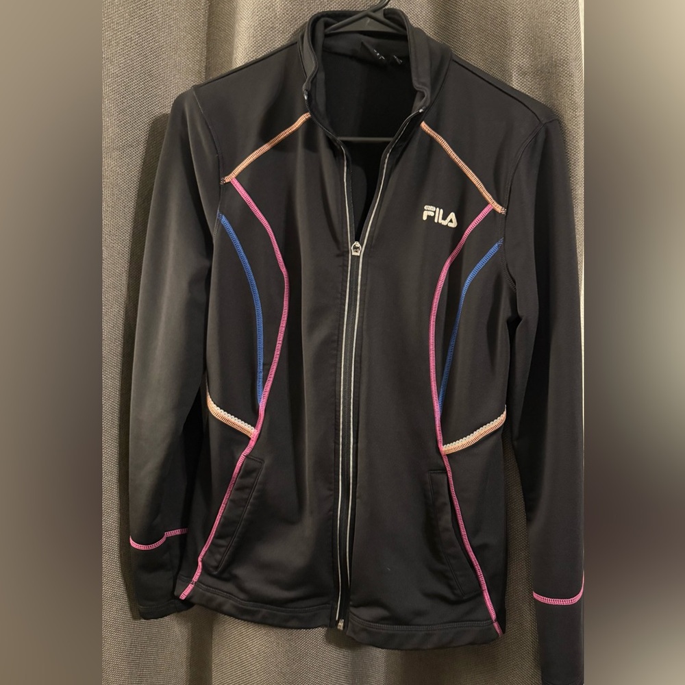 FILA Black Jacket with Pink and Blue Accents